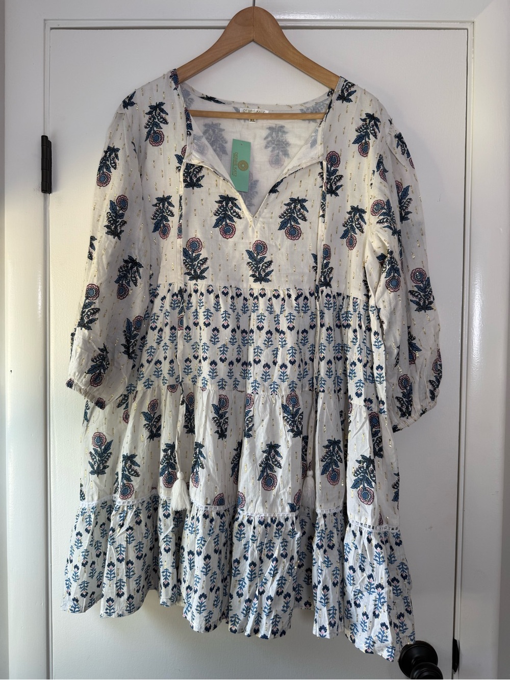 🆕 Debbie Katz Zunni Dress Metallic Block Print Floral Cottagecore Boho Chic Soft